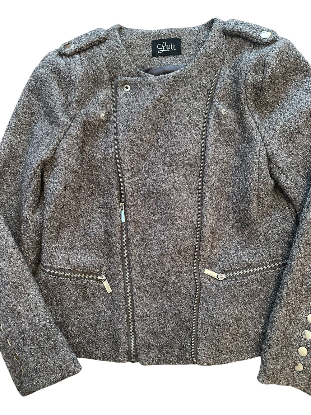 Luii Boucle Moto Jacket Gray size Large - Picture 4 of 14